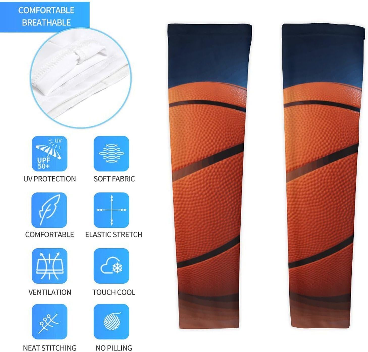 Basketball Ball Arm Sleeves for Men Women Sun Protection Sleeves Cooling Compression Arm Covers for Sport