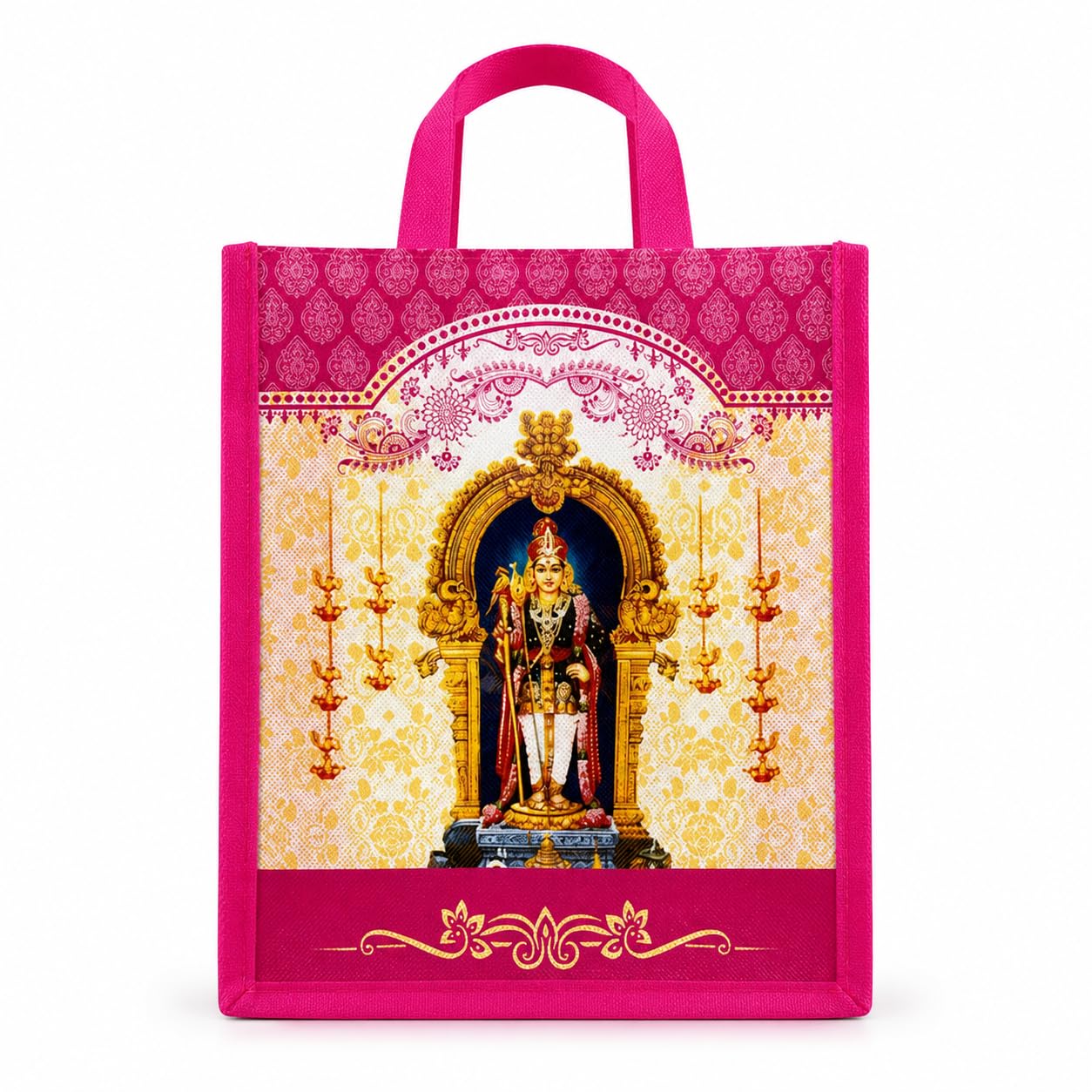 Keshava Fabrics Orange Lord Ganesha Printed Return Gift Bag|Large 10 x 12 x 3 Inch Reusable Thamboolam Bag with Handle|Gift Bags for Saree, Coconut, Sweets, Return Gifts & Festival Favors (Pink, 25 Count (Pack 1))-image-6