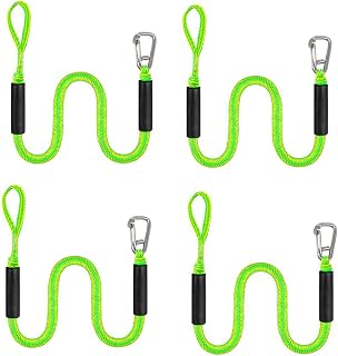 Bungee Dock Lines Shock Bungee Docking Rope Stretchable Mooring Rope with Stainless Steel Clip 4 Pack Green