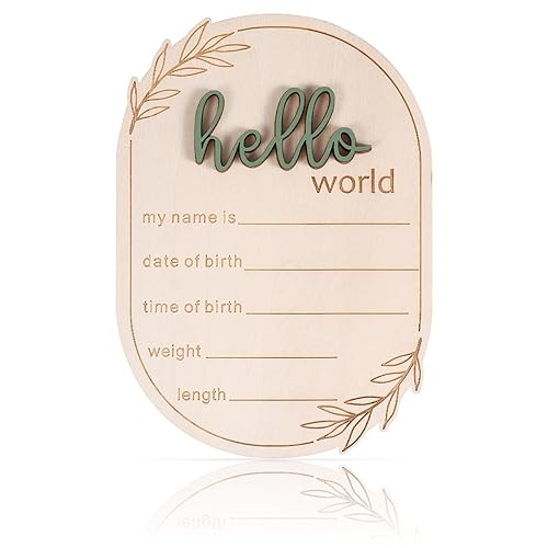Baby Announcement Sign, 5.91x4.13 Inch Wooden Hello World Baby Name