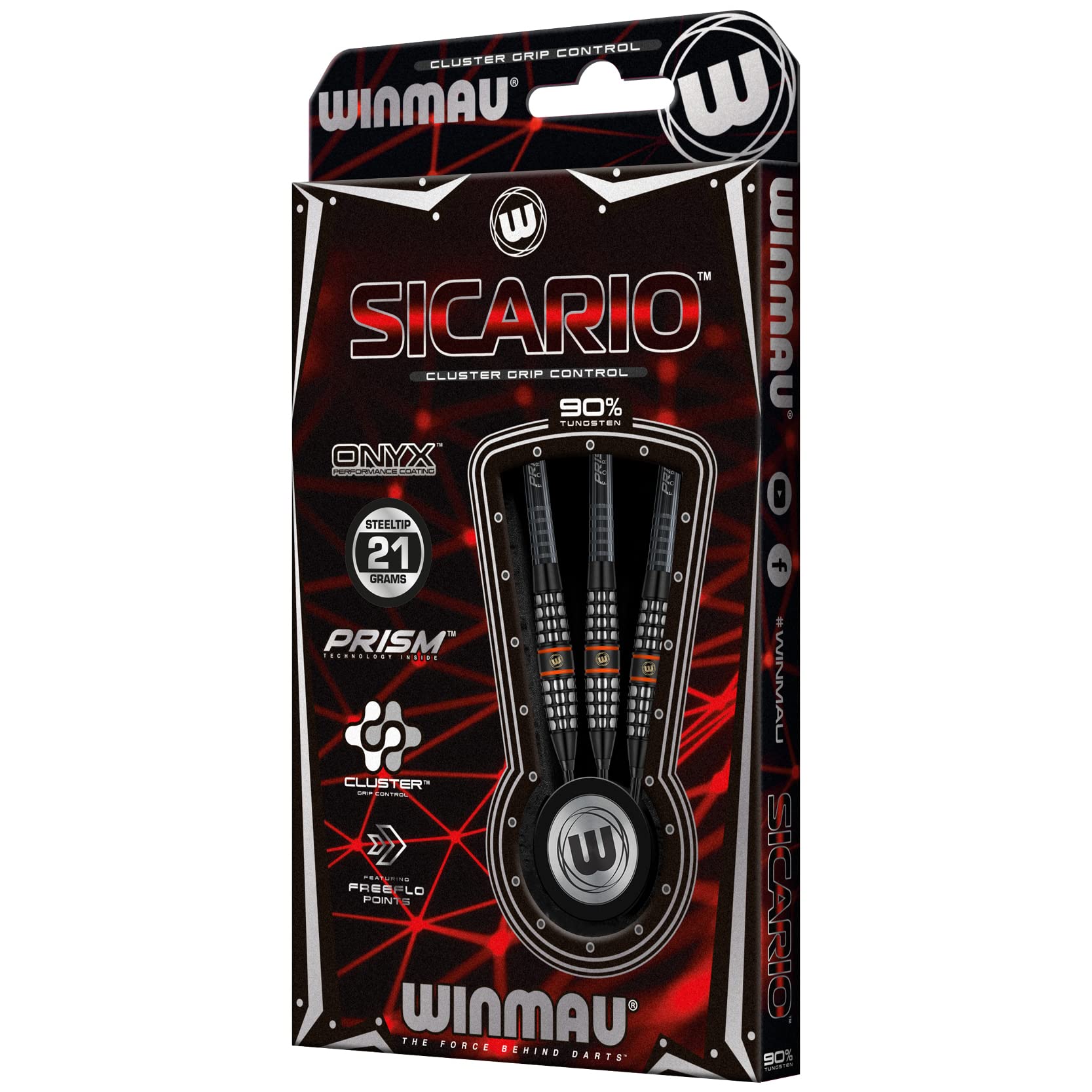 WINMAU Sicario zestaw rzutek 90% wolframu z lotkami i łodygami (trzonki), dwa style – sterowanie chwytem klastra