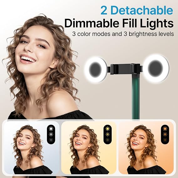 Overhead Phone Mount with Light, Cell Phone Stand for Video Recording, 360 Degrees Swivel Tilt Adjustable Floor Camera Filming Tripod. Content Creator Phone Holder, for iPhone/Android (L11)