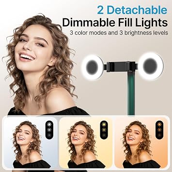 Overhead Phone Mount with Light, Cell Phone Stand for Video Recording, 360 Degrees Swivel Tilt Adjustable Floor Camera Filming Tripod. Content Creator Phone Holder, for iPhone/Android (L11)