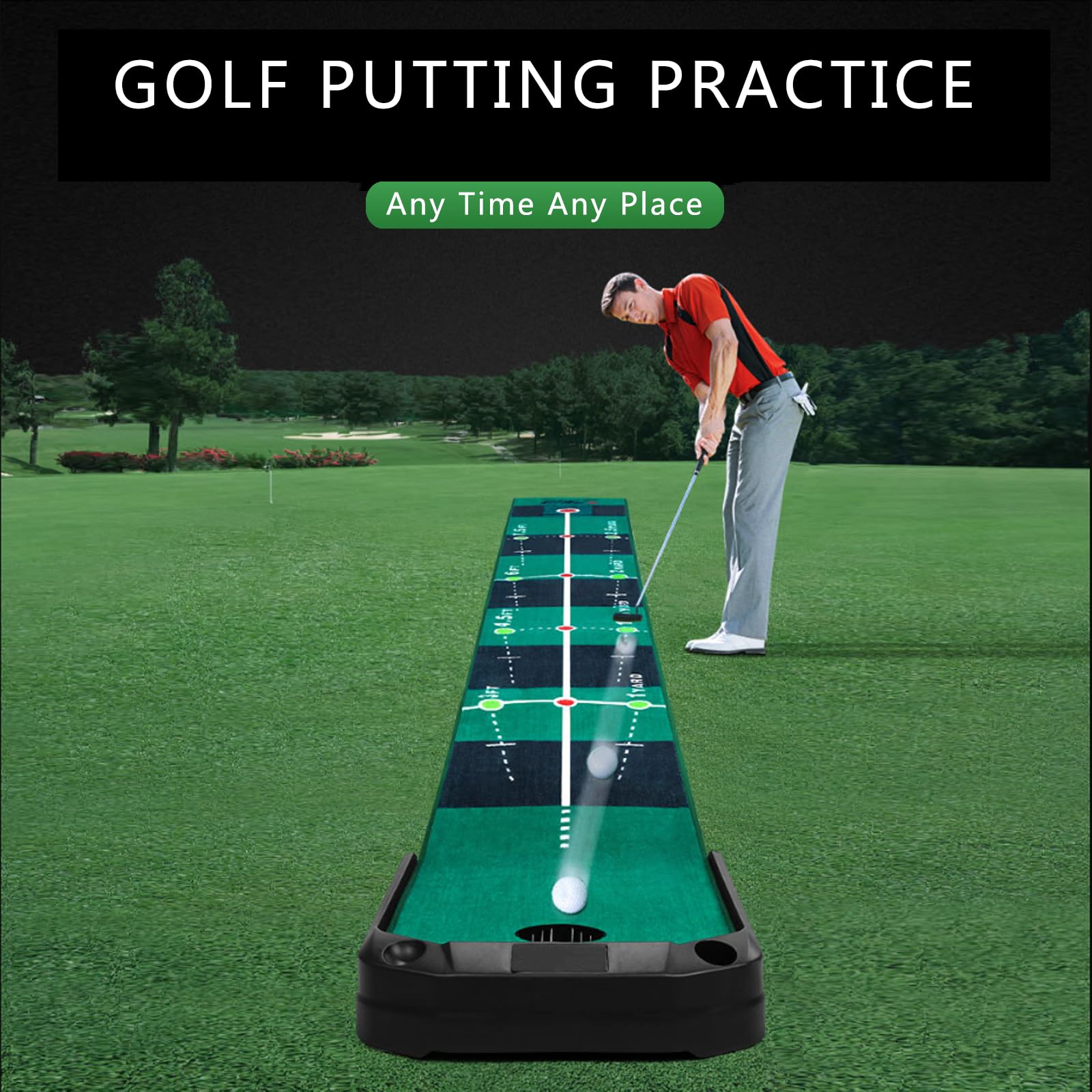 JINEKU Indoor Golf Putting Practice Mat for Adults and Kids, Electric Ball Return, Velvet Fabric, Golf Gifts for Home and Office, 3 Meters