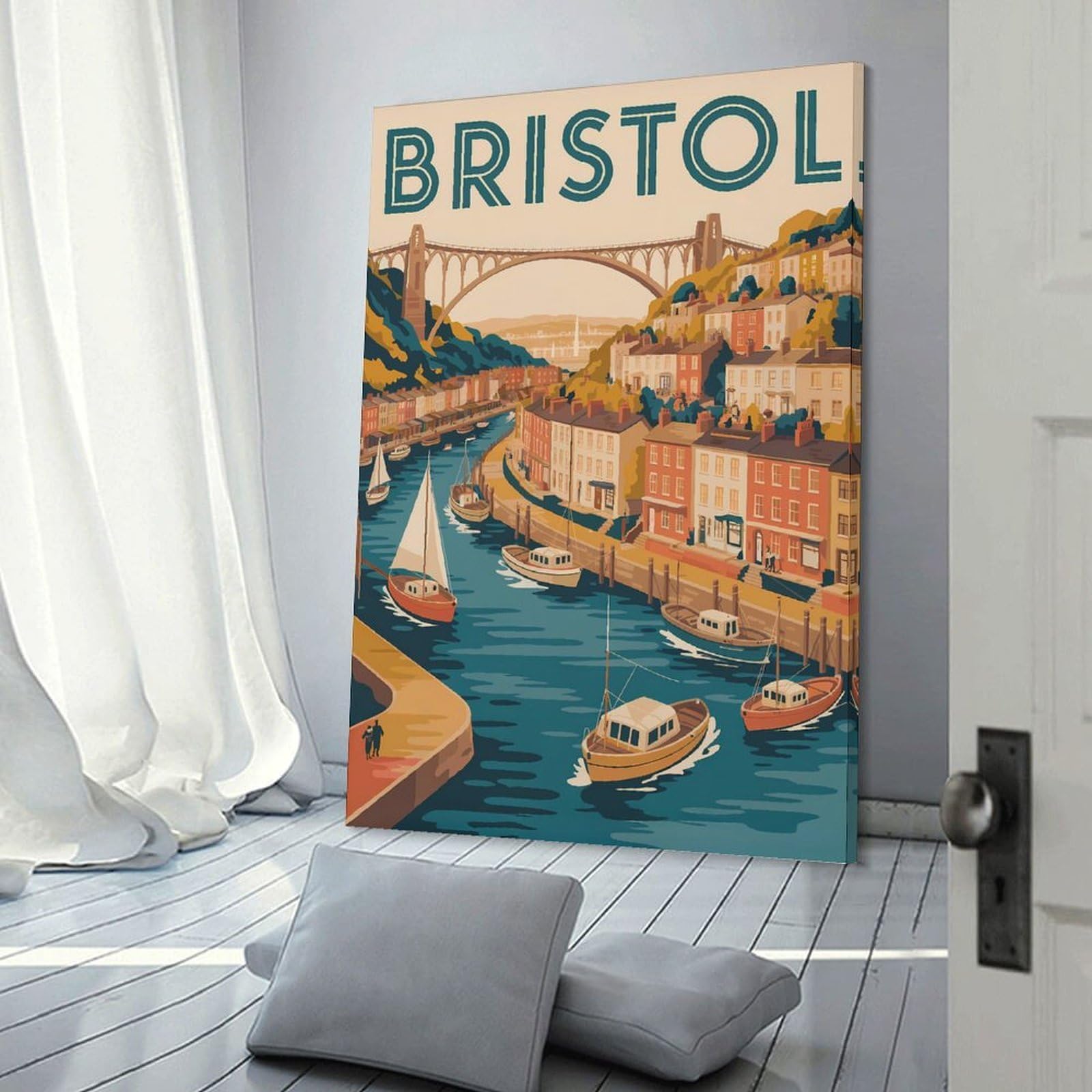 Junmoney Bristol Cityscape Travel Wall Picture Print 24x36inch(60x90cm), for Picture Wall Styling in Lounge Or Bedroom, Ideal for Building A Coordinated Art Wall