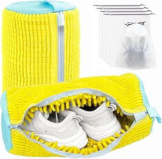 Shoe Washing Machine Bag,Laundry Shoe Bag for Washer and Dryer,Reusable Shoe Cleaning Bag for Sneakers,Tennis Shoes,With Self-locking Zipper, Microfiber Inside,Include Shoes Storage Bag (Yellow(2PC))