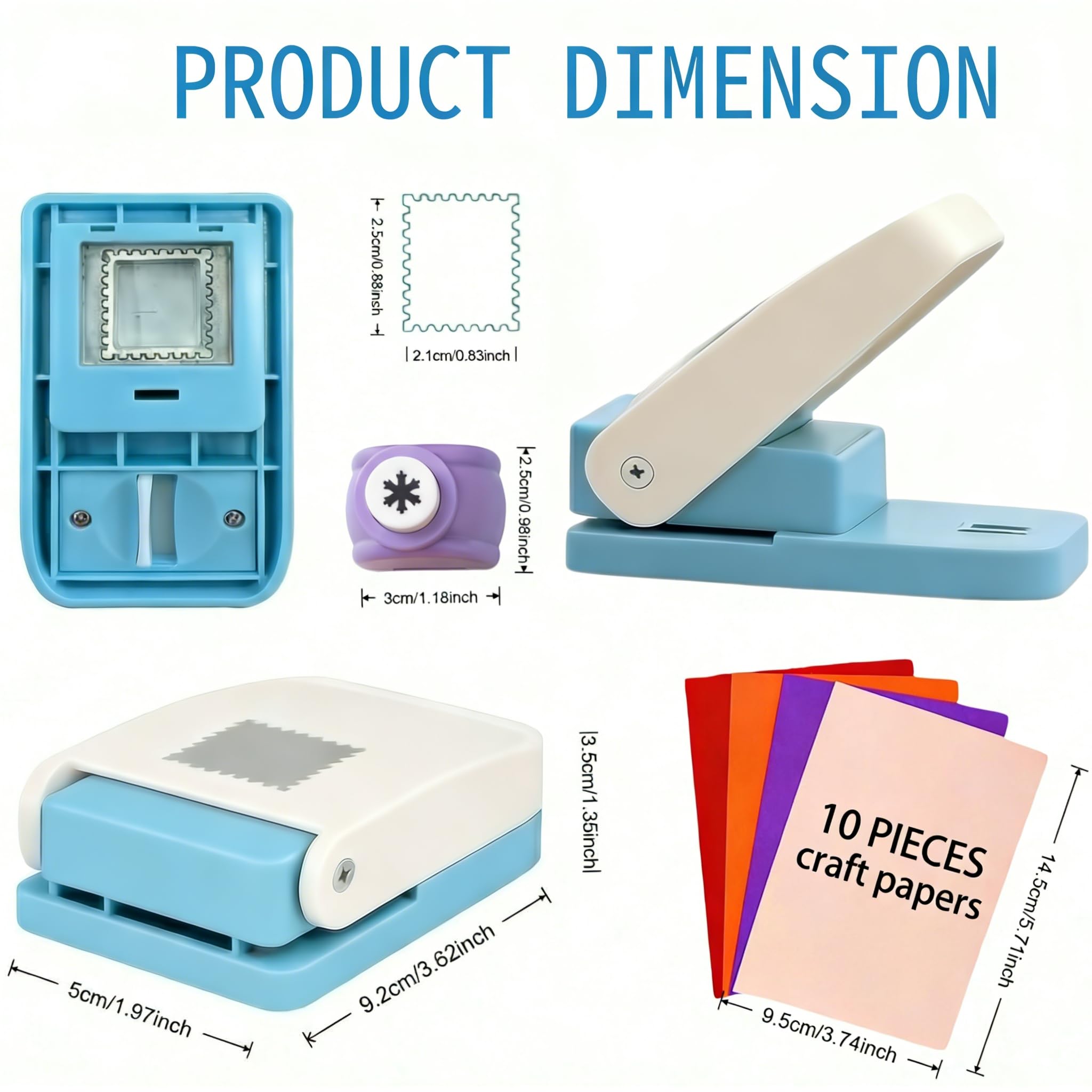 1 perforateur de timbre de 20,3 cm avec 5 pièces en forme de perforateur pour papier, scrapbooking, fabrication de cartes, loisirs créatifs