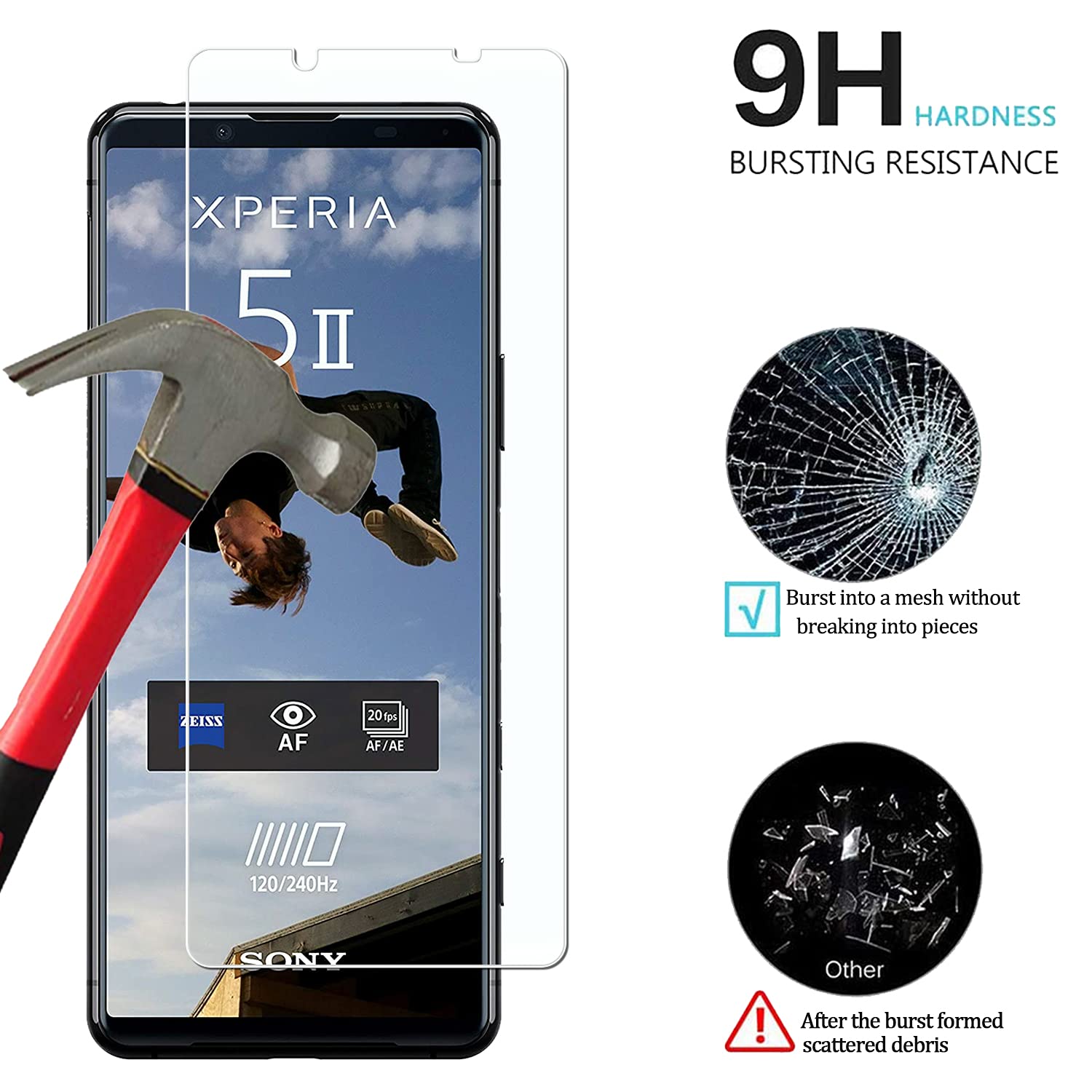 Verre Trempé 9H Pour Sony Xperia 5 II - Lot Avec Film Protection - Transparent - Neuf