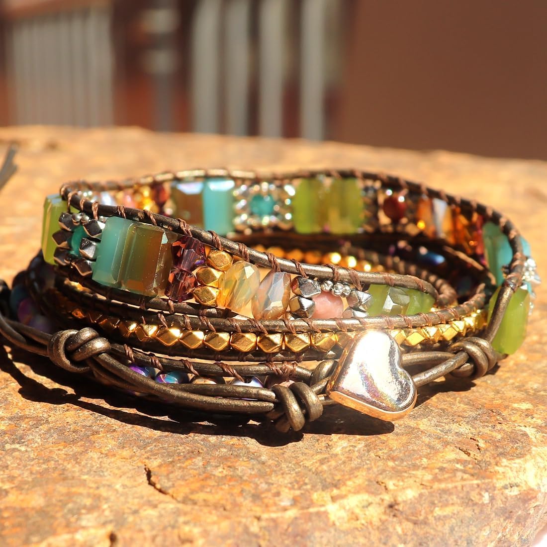 YGLINE Boho Handmade Wrap Leather Tube Crystal Stone Bracelet for Women - Image 5