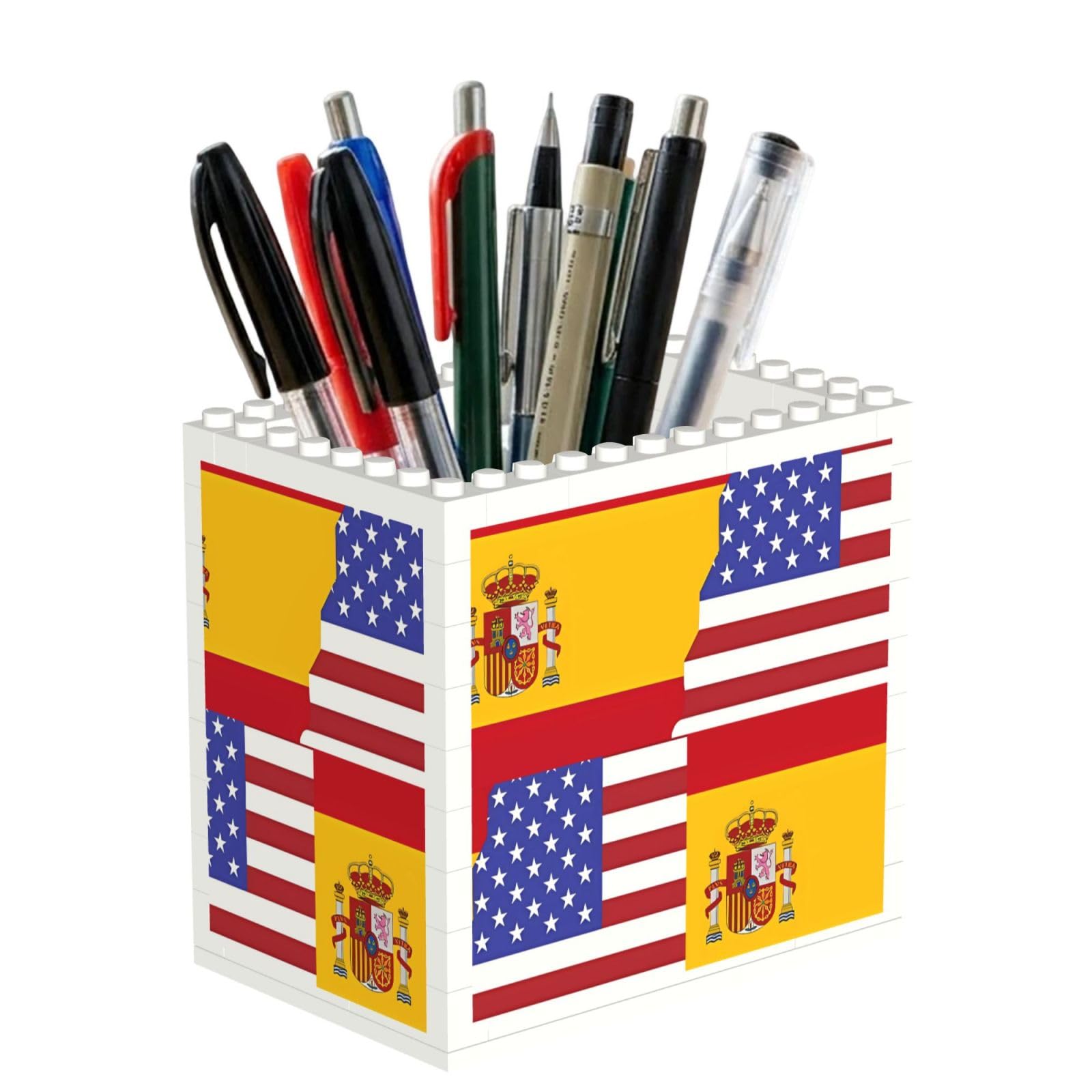 SXZVVBN American Spain Flag Building Block Desk Tidy ABS Organiser