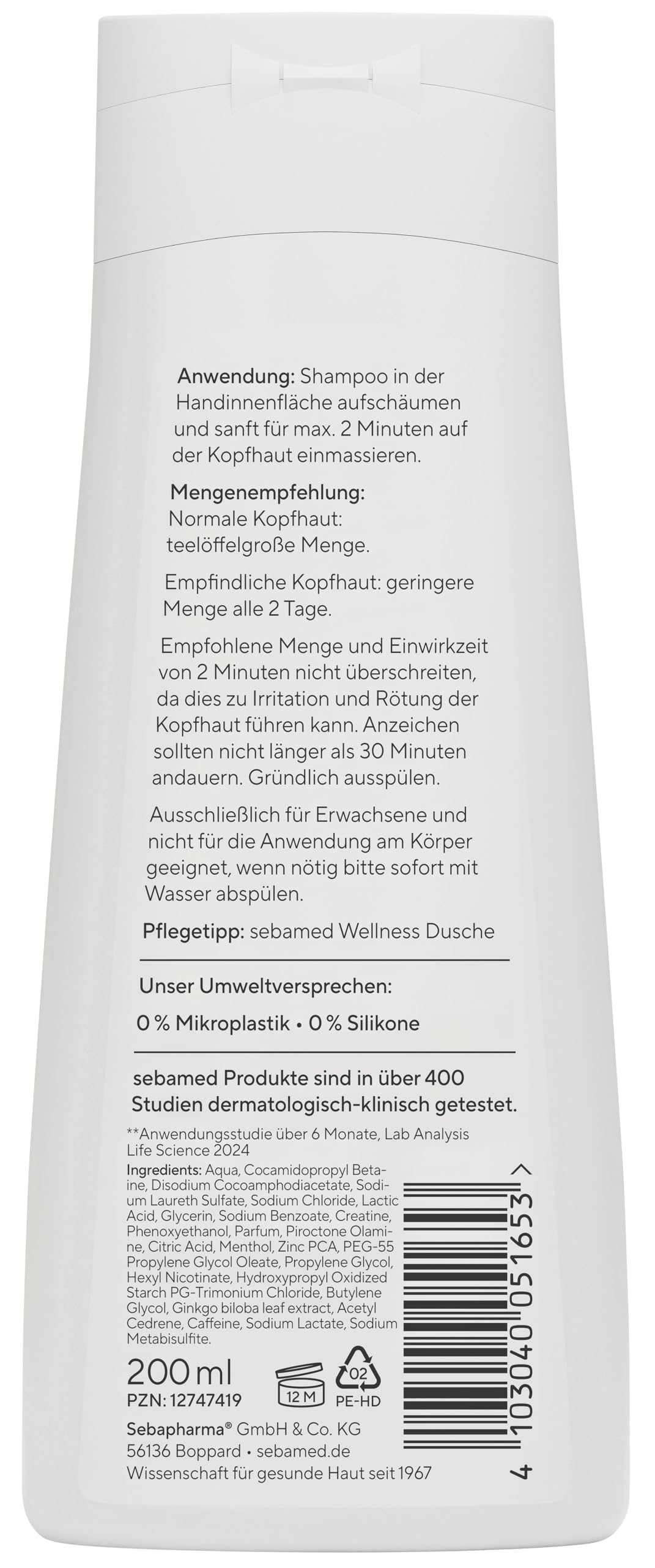 Sebamed Shampooing anti-chute de cheveux pour des cheveux forts et sains, favorise la croissance et active la racine des cheveux, jusqu'à 71% de cheveux plus volumineux*, 200 ml