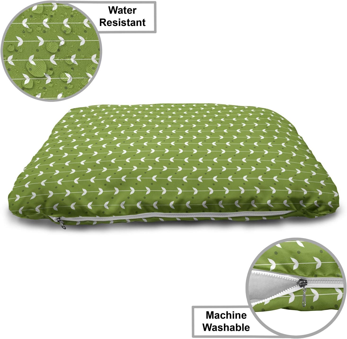 review Ambesonne Floral Pet Bed, Repetitive Vertical Stripes with Leaves and Polka Dots on Backdrop Art, Chew Resistant Pad for Dogs and Cats Cushion with Removable Cover, 24