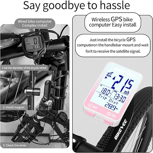 Miniatura 3 de GPS Ordenador de Bicicleta Inalámbrico con Inicio/Parada Automática y Retroiluminación Automática, Bicicleta Odómetro IPX7 Resistente al Agua MPH