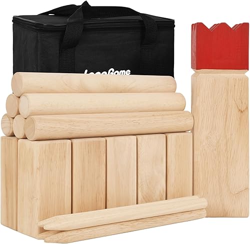 Juego de patio de Kubb para exteriores para niños y adultos de madera dura sin nudos juego de juegos gigantes de césped con bolsa de transporte