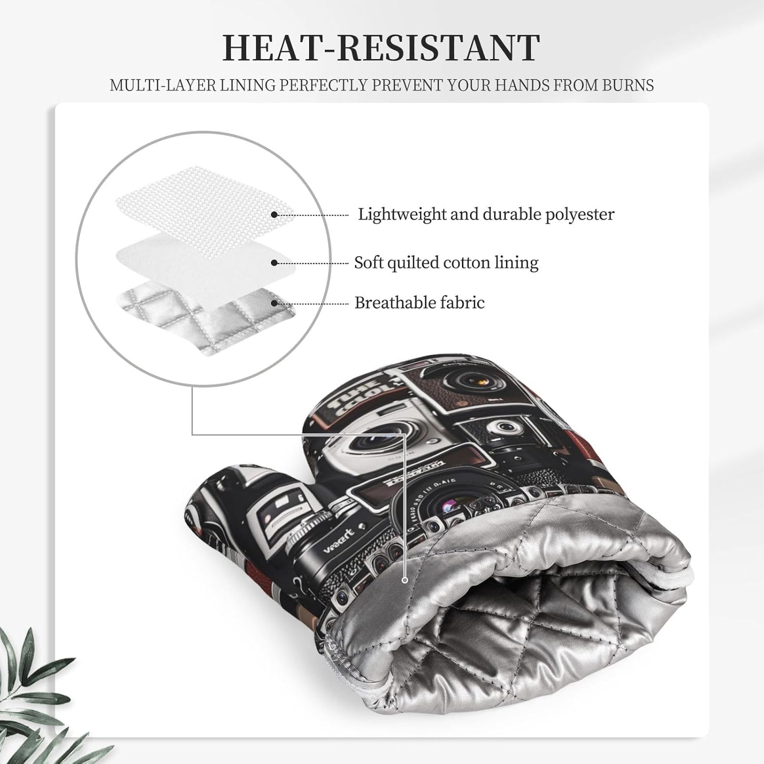 Silicone Oven Mitts and Pot Holders Set of 2, Non-Slip Heat Resistant Oven Mitten Retro Cool Camera Collection Potholders Trendy Kitchen Decor Ideal for BBQ Cooking, Grilling Baking image 4