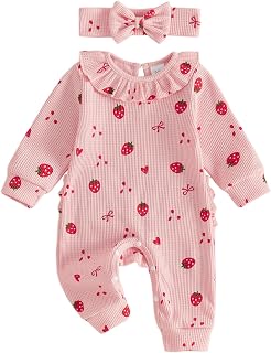 Newborn Girl Fall Waffle Clothes Footies One-Piece Romper Jumpsuit Onesie