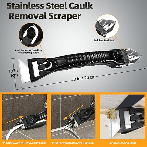 Miniatura 2 de Kit de herramientas de eliminación de calafateo espátula de acero inoxidable removedor de lechada de cabeza de acero inoxidable paleta raspadora de