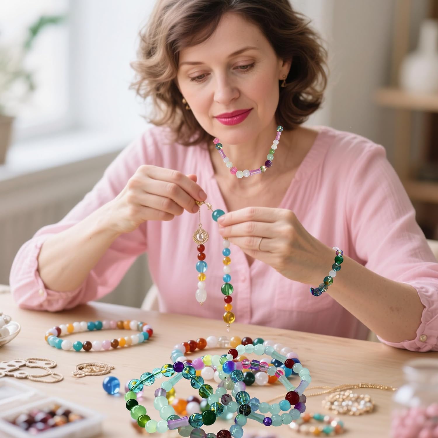 Assorted Beads Mixed Colors for Jewelry Making, DlY Arts Crafts Decorative Crystal Glass Mixed Beads for Handcraft,Bracelet, Earring and Bracelet for Women Above 12 Years Old 1 Pound thumbnail
