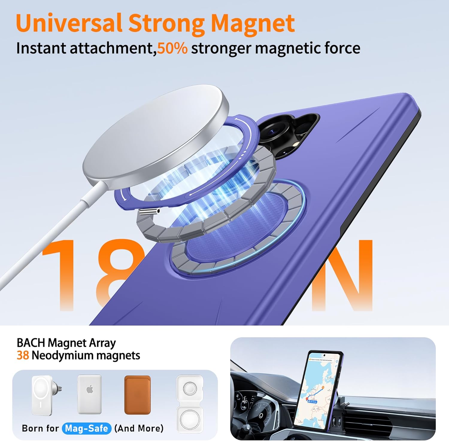 Gritup for Samsung Galaxy S25 Ultra Case [Compatible with MagSafe Accessories]:2 Pcs HD Screen Protectors,Built-in Kickstand,Dual Layer Shockproof,Camera Guard,Velvet Touch,S25 Ultra-Purple - Image 3