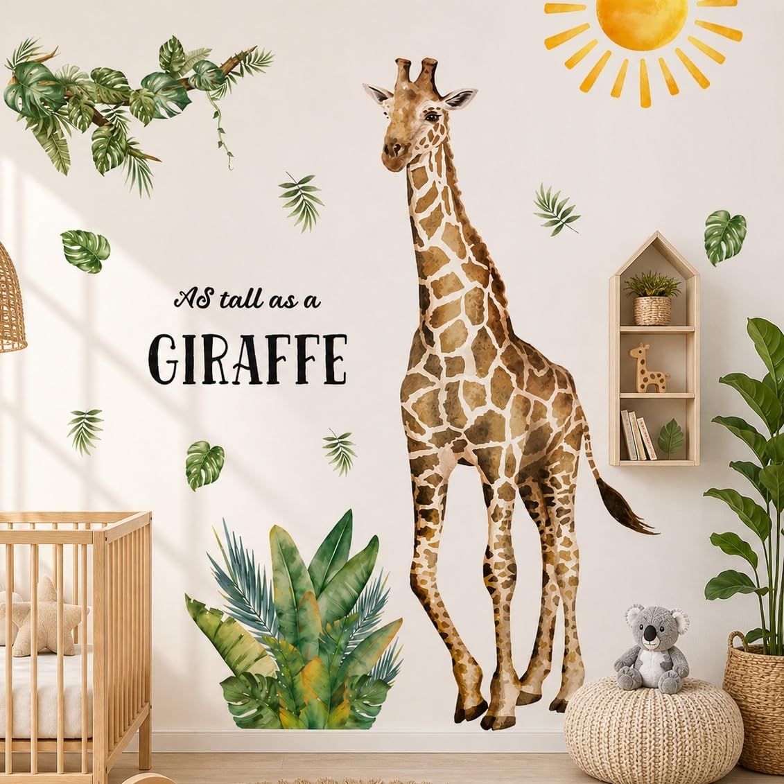 WandSticker4U® - Wall Sticker Giraffe Jungle Animals XXL (100 x 137 cm) I Wall Sticker Children's Room Safari Animals Tropical Leaves I Wall Sticker Baby Room Nursery Decoration Boys Girls Large