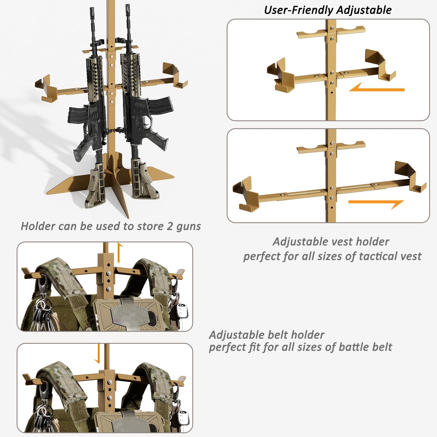 Tactical Military Gear Stand, Heavy Duty Tactical Gear Support Stand Helmet Vest Belt Rack, Motorcycle Helmet Holder Stand Display Organizer, Indoor Home Garage, Tan