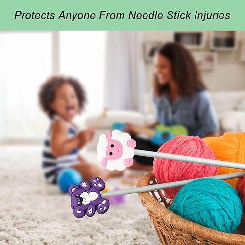 Miniatura 4 de Yzzyemn Kit de tapones para agujas de tejer para adultos y accesorios para tejer con diseño de oso y oveja en tamaño 0-5