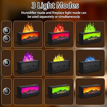 ONLYFU Fireplace Flame Diffuser, 7 Colors Air Aroma Humidifier for Home, 150ml Timer & Auto-Off Aromatherapy Essential Oil Diffuser with Remote for Spa, Yoga, Office (Black)