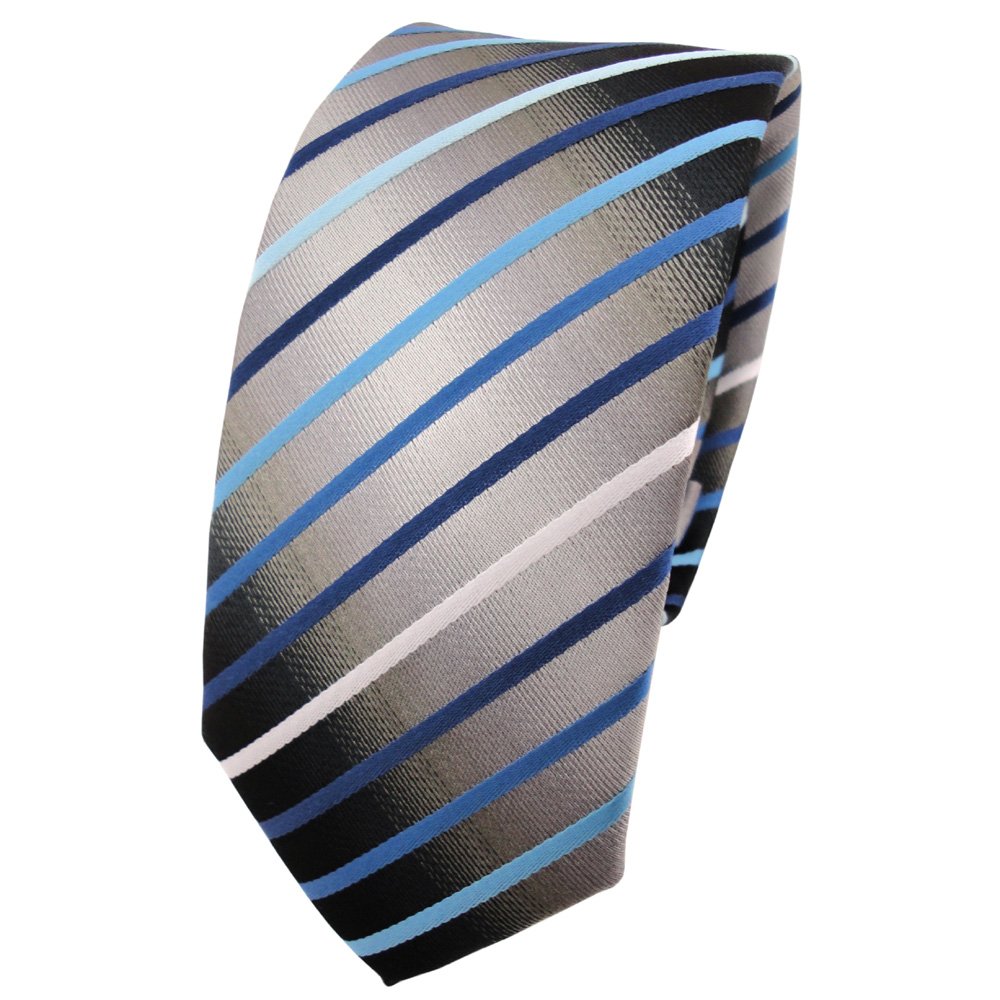 TigerTie narrow tie necktie turquoise blue silver gray white black striped
