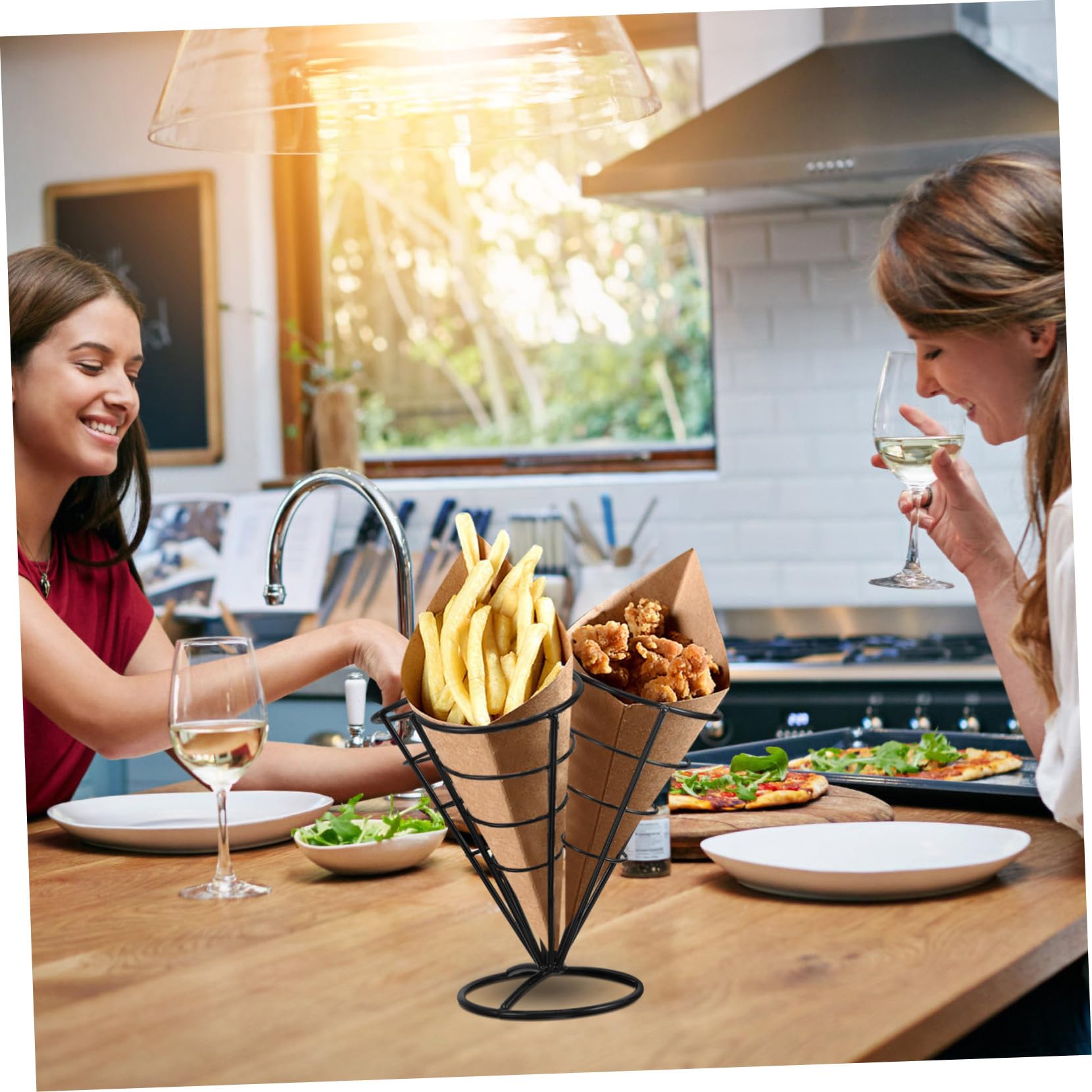 Baluue Porta Patatine in Acciaio Nero Brillante con Scomparti Supporto Snack Creativo per Antipasti per Casa Bar e Ristorante Cestino Organizzatore per Patatine Fritte e Finger Food