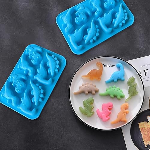 Miniatura 3 de Paquete de 2 moldes de dinosaurio de silicona para gelatina de dinosaurio para chocolate, moldes de caramelo de dinosaurio 3D, moldes de galletas,