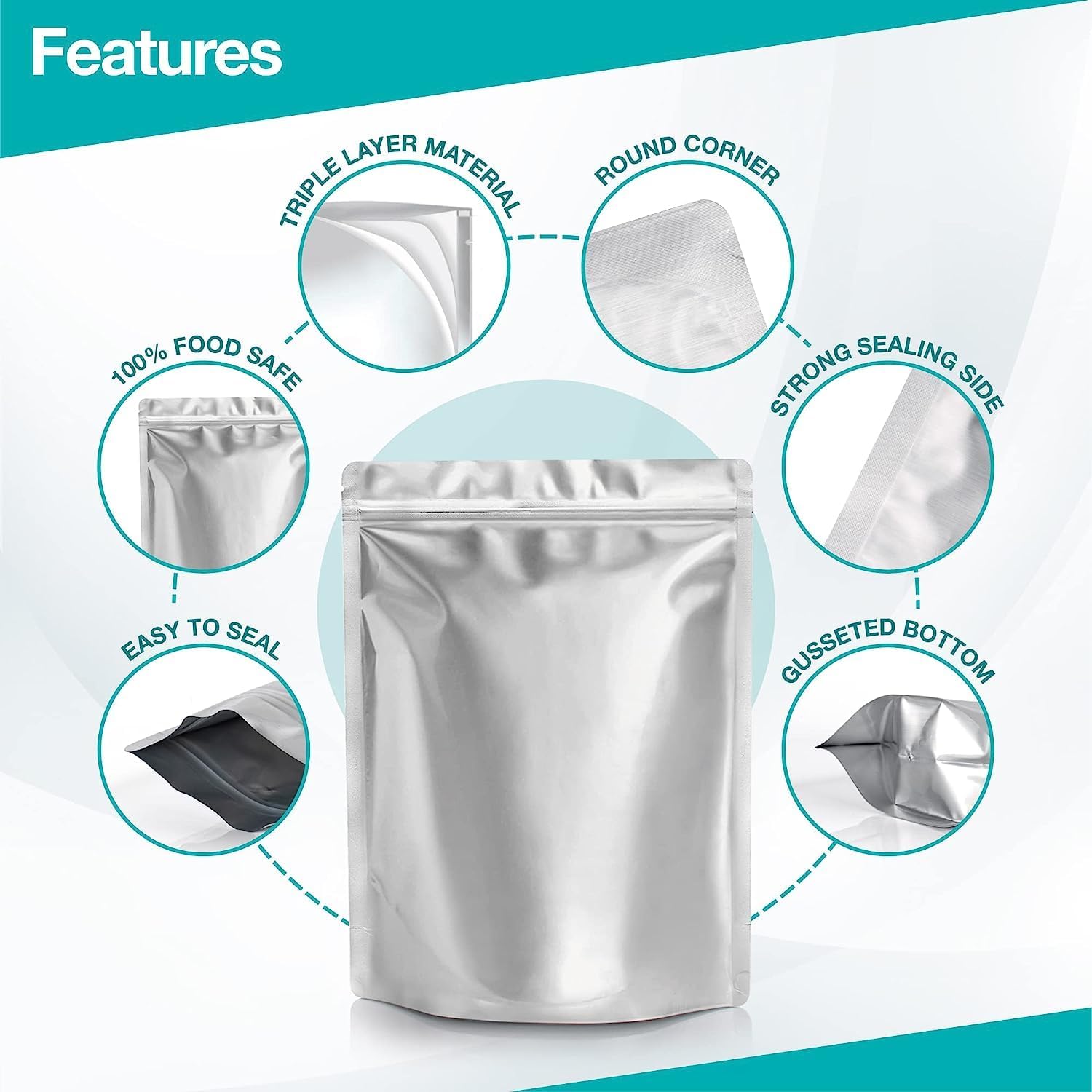 BELLE KR® Mylar Bags Bundle – 5"x8" Pint (300 Pcs, 7.5 Mil Gusseted) + 1 Gallon (50 Pcs, 9.5 Mil Stand Up) Food Storage Bags, Clear Front, Resealable, Labels Included image 4