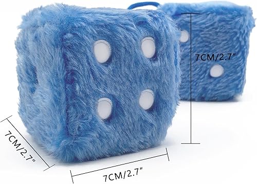 Miniatura 5 de YGMONER Dados azules peludos para espejo retrovisor de automóvil, par de dados de felpa de 2.75 pulgadas, adornos colgantes retro para el interior