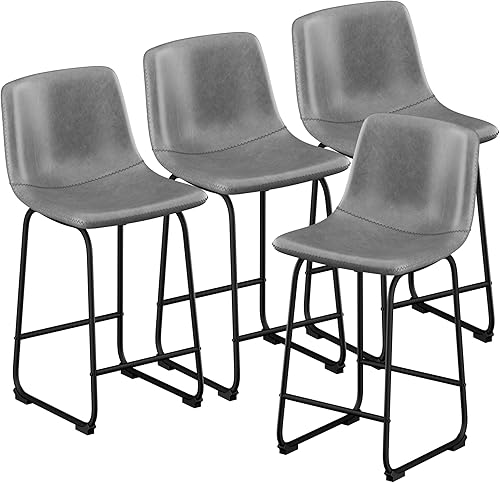 Miniatura 7 de Juego de 4 taburetes de bar de piel sintética, taburetes de bar de altura de mostrador, taburetes de mostrador de 26 pulgadas con respaldo,