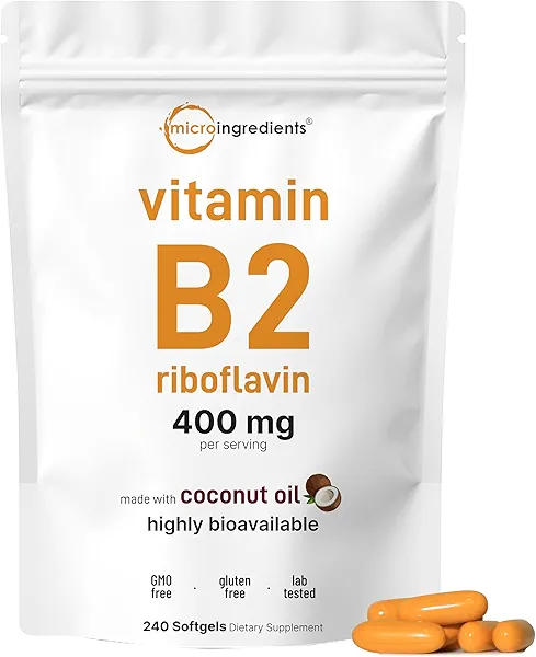 Vitamin B2, Riboflavin 400mg | 240 Softgels with Coconut Oil | Highly Bioavailable | Extra Strength Vitamin B Energy Supplements | Essential B Vitamins for Women & Men | Non-GMO, Gluten Free