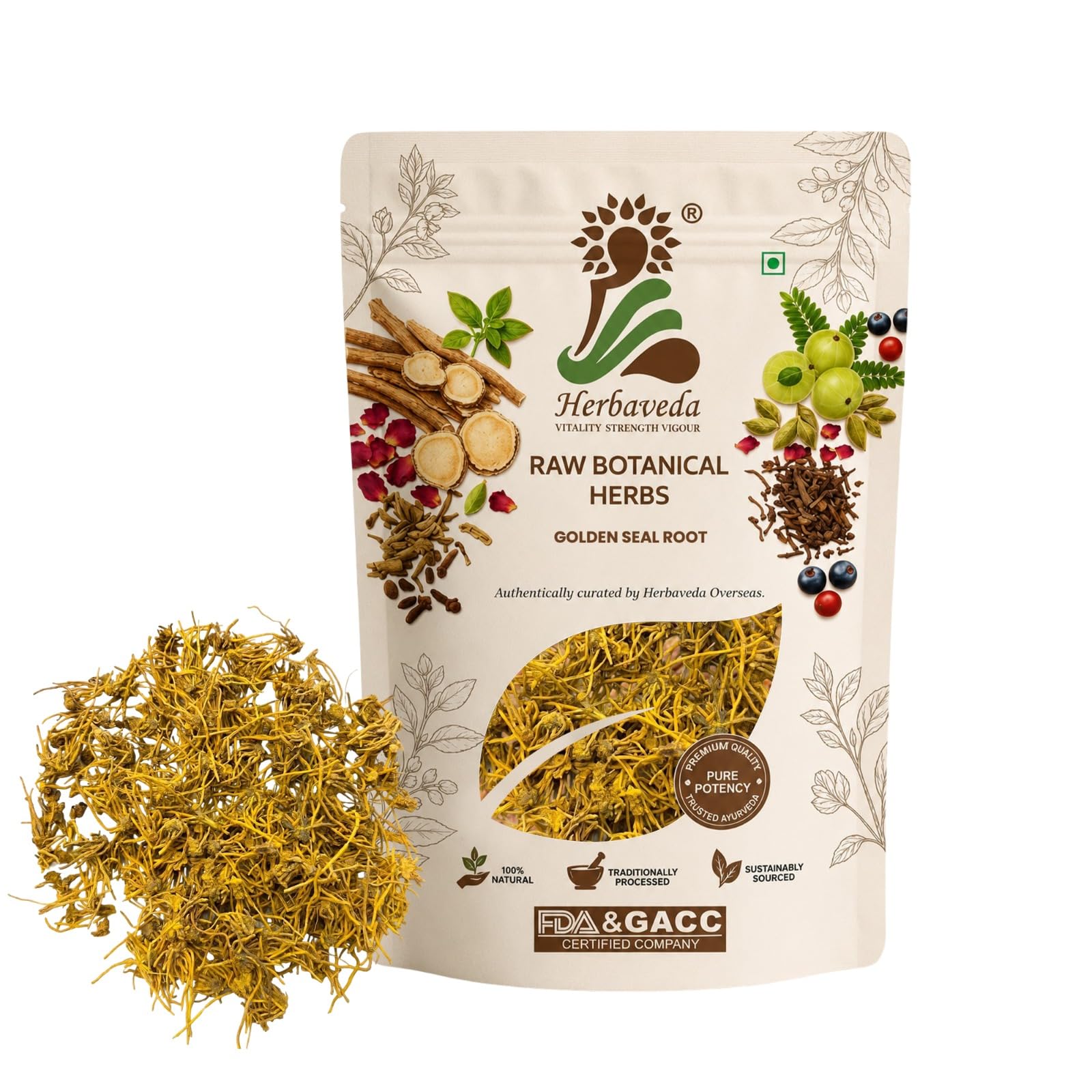 Herbaveda Goldenseal Root Cut & Sifted (Hydrastis canadensis) – Premium Dried Herbal Root – Natural Botanical Ingredient for Teas, Tinctures, Herbal Blends & Crafting 50g-image-48