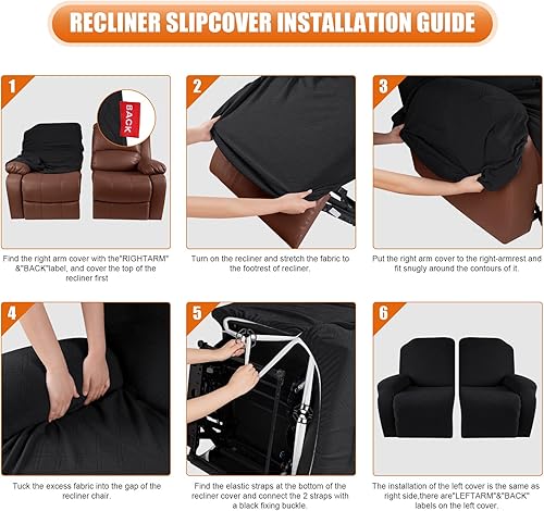 Vista 52 de VANSOFY Funda para silla reclinable, 3 piezas, fundas elásticas para silla reclinable, funda suave para silla reclinable, protector de muebles