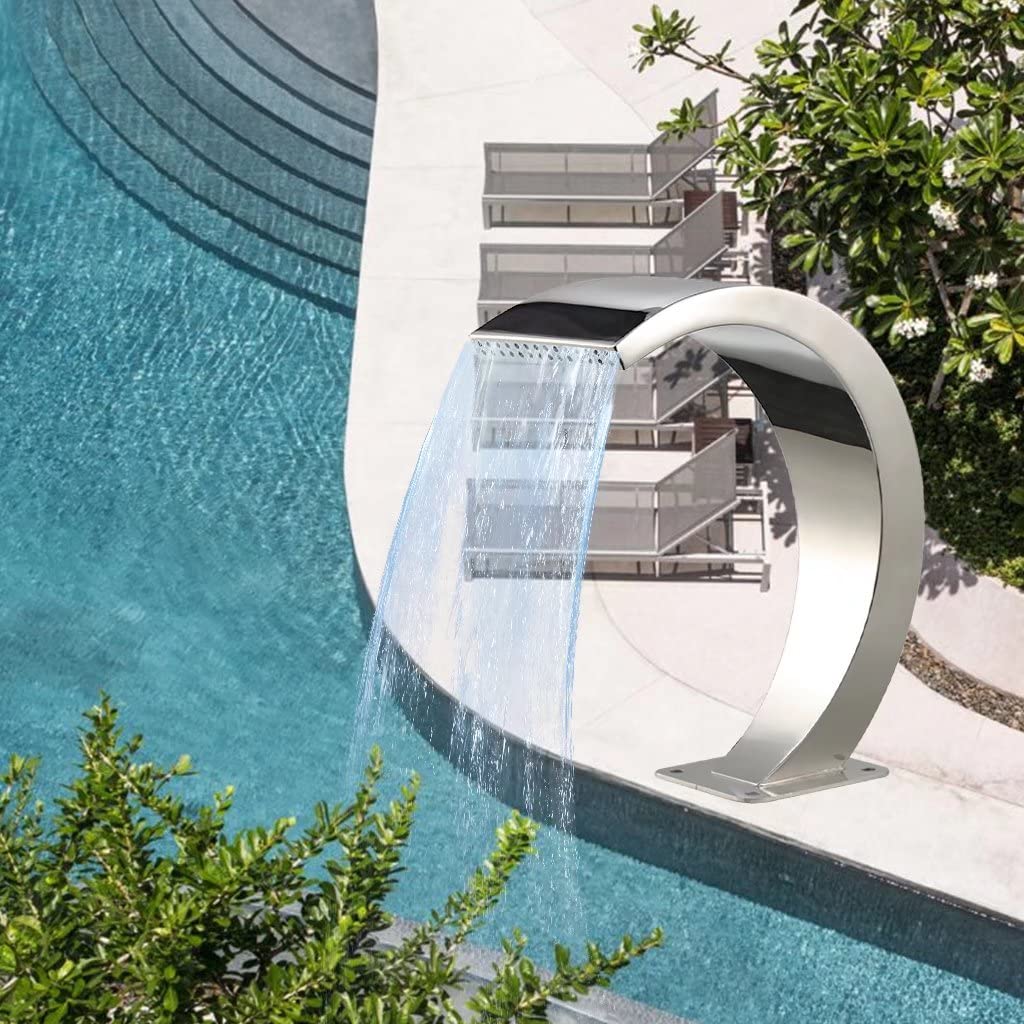 SIERINO Fontana a Cascata per Piscina in Acciaio Inossidabile - Fontana per Piscina in Argento per Esterni Decorazione da Giardino per Piscine Interrate Cascate Fontana, 11 Gancio ad Arco, 65 * 30 cm