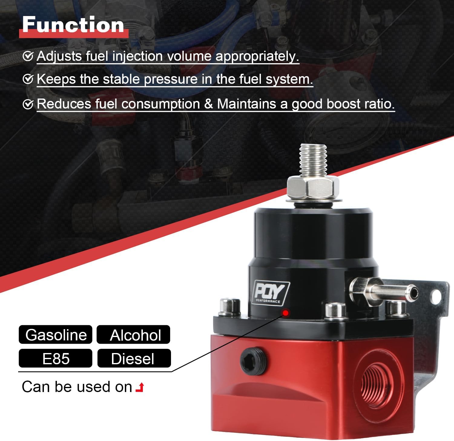 Adjustable Fuel Pressure Regulator Kit 3-70PSI With 6AN Return and 6AN feed Port with AN6-6AN Fuel Line Hoses Connectors (black+red)