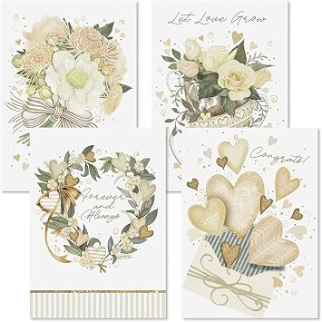 Current Wedding Stripes Congratulations Bride & Groom Greeting Cards by Nicoll Tamarin - Set of 8 4 Designs, Large 5" x 7", Sentiments Inside, includes White Envelope