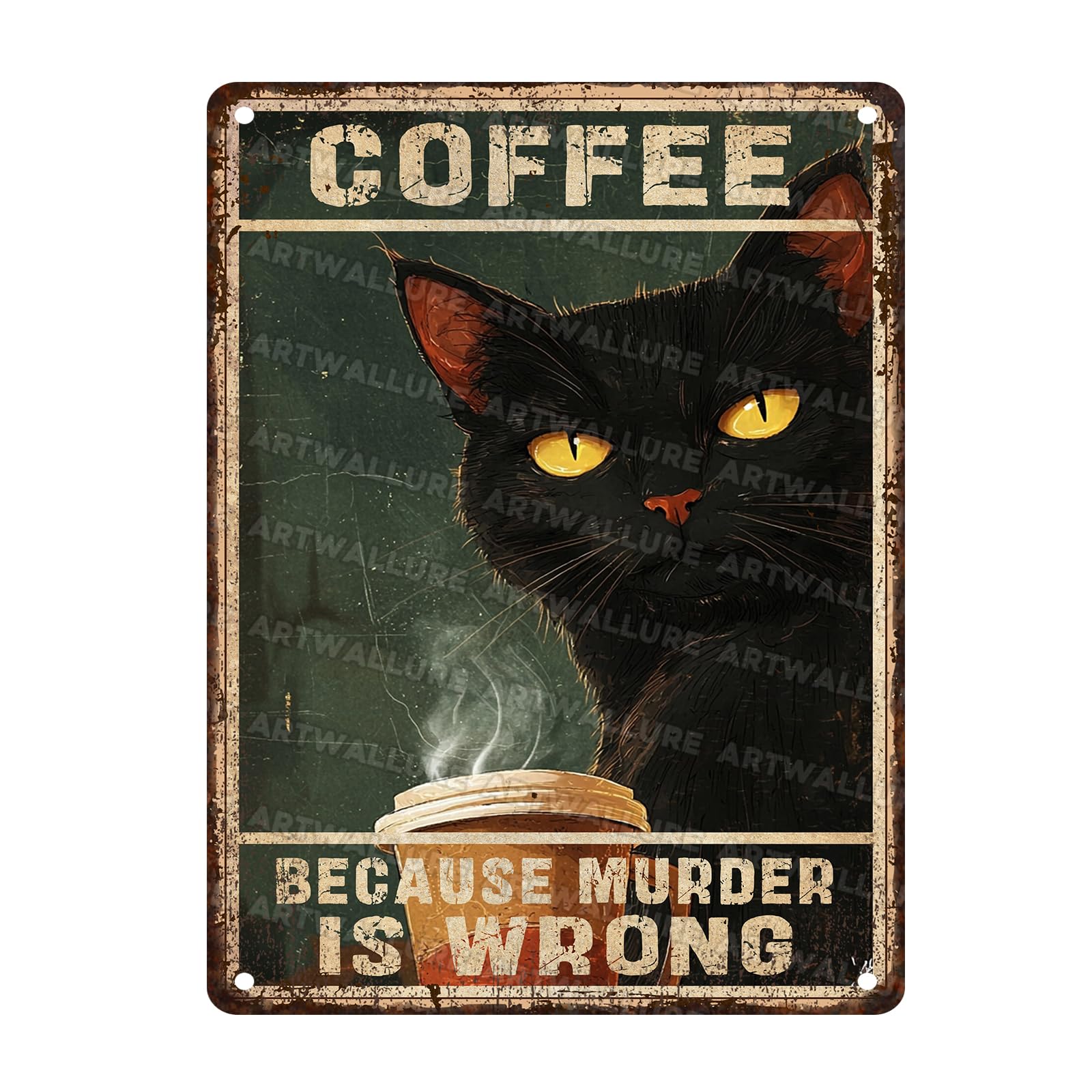 Retro Black Cat Coffee Metal Poster Black Cat Before Coffee I Hate Everyone Vintage Metal Sign Wall Decor Home Bar Decoration 12x16inch