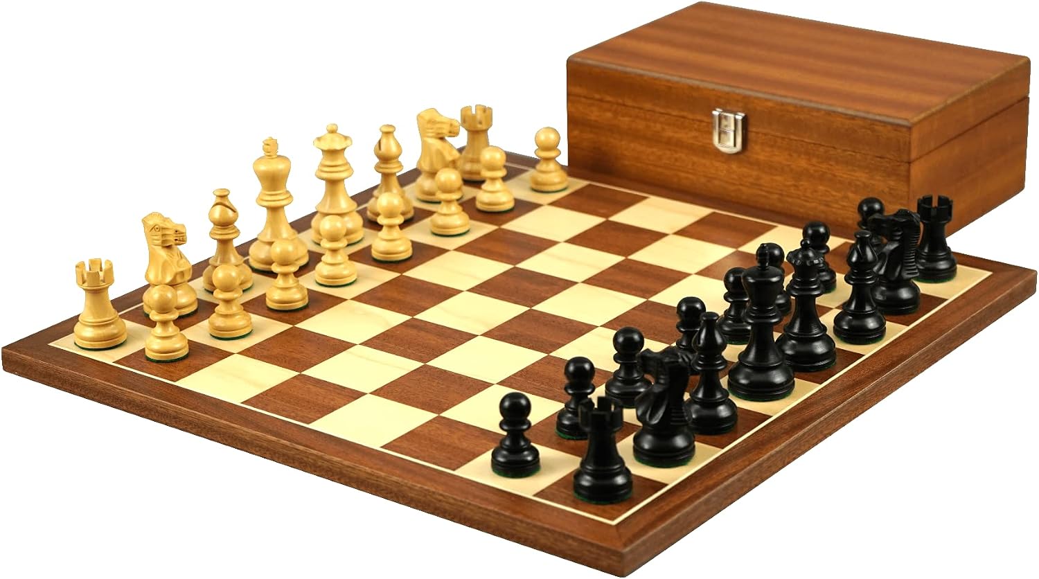 Wooden Chess Set Mahogany Board 16 Weighted Ebony Classic Staunton Piece 3