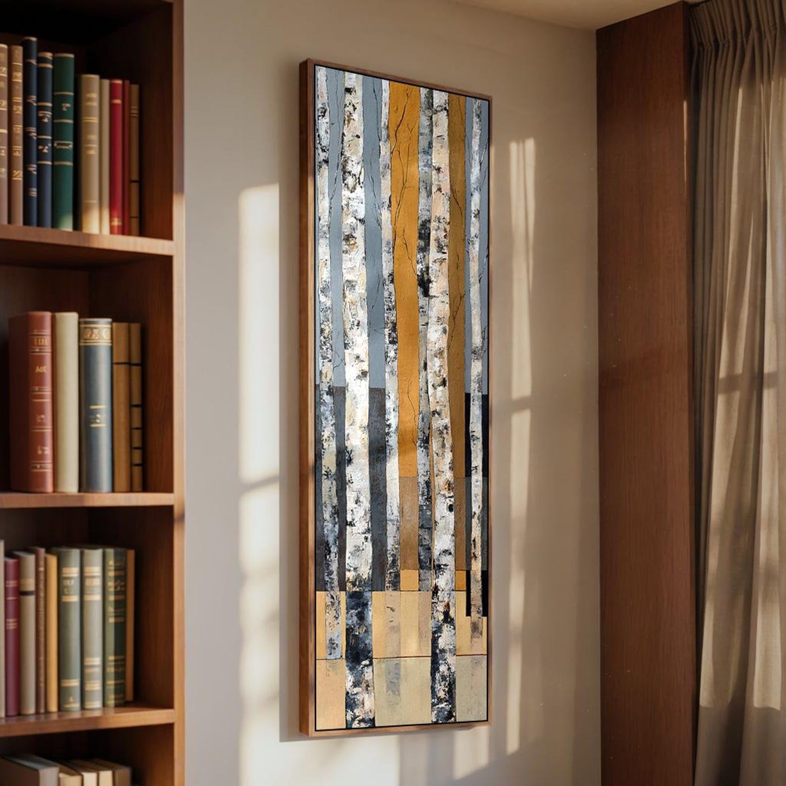 XINBAO Vertical Canvas Painting, Tall Birch Tree Art Work, Artwork, Abstract Nature Decor, Horizontal Bed Decor Canvas Wall Art(40x120cm/Frameless)