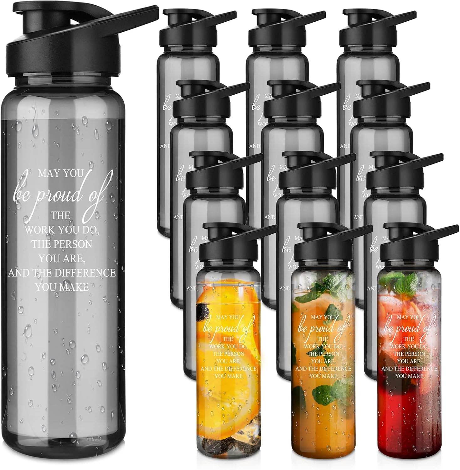Inbagi 12 Pcs Employee Appreciation Water Bottles Bulk 24 oz Christmas Office Coworker Team Thank You Gifts Volunteer Staff Nurse Doctors Inspirational Gifts May You Be Proud Sports Bottle,Black