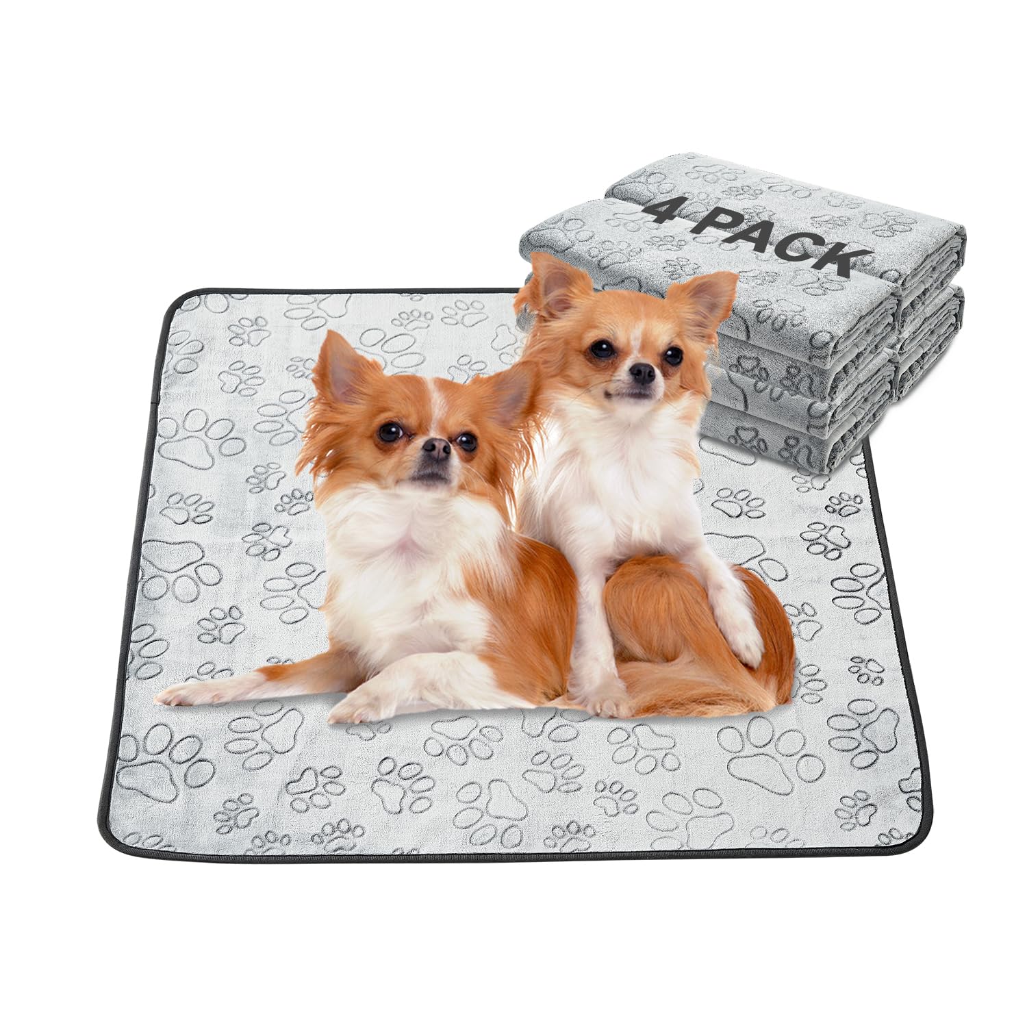 Qeils Reusable Puppy Pads, 4 Pack Washable Pee Pads for Dogs, Non Slip Wee Wee pad, Absorbent and Leakproof Training Mats for Potty, Crate, Playpen, Bed, Sofa, 30"x 34"