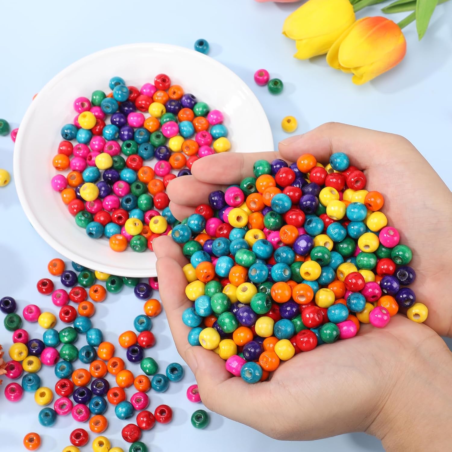 400pcs Colored Wooden Beads, Large Hole Round Natural Wood Beads Bulk for Jewelry Making Braiding Macrame DIY Craft (12mm) - Image 4