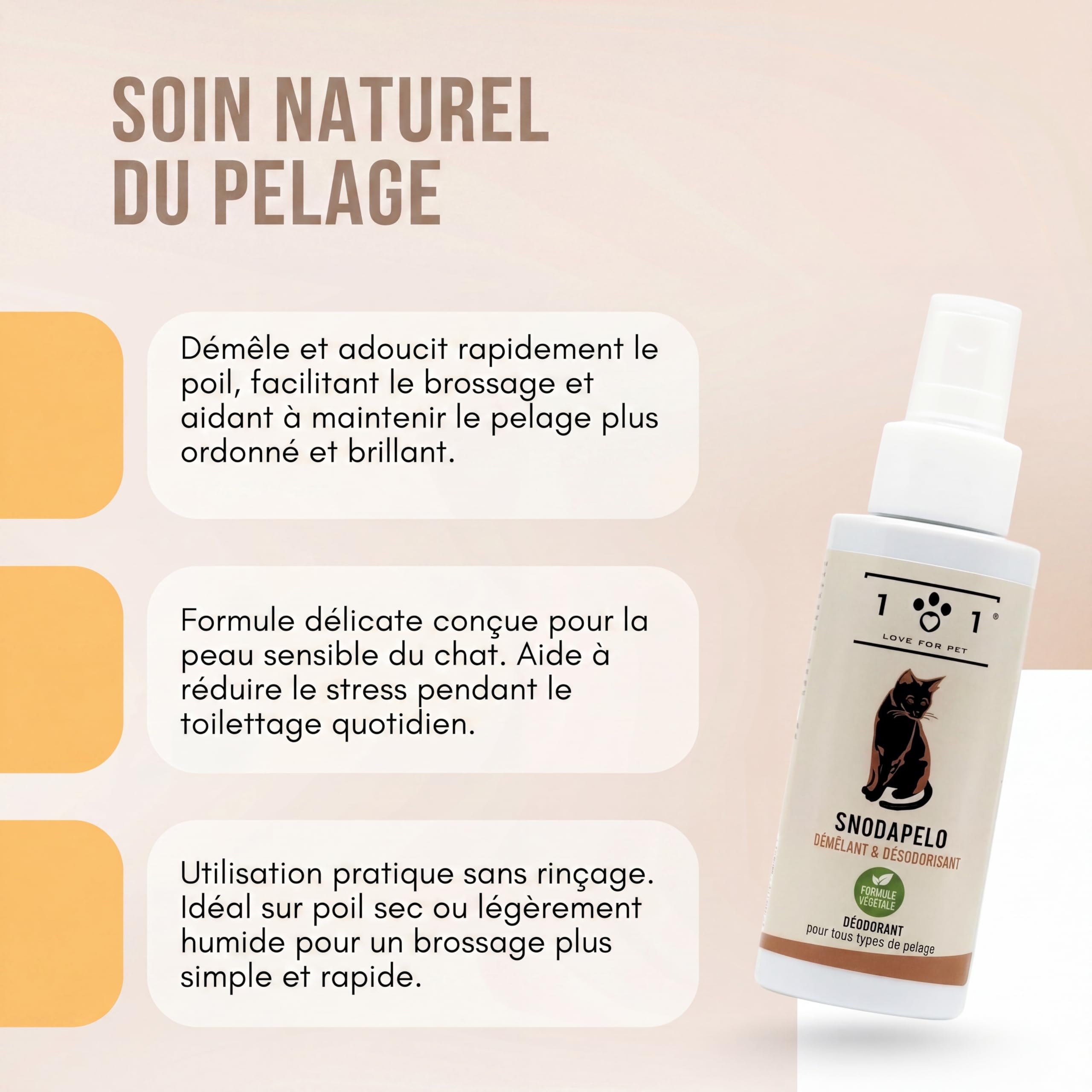 Spray Demelant Poil Chat 100ml Naturel et Végétal sans Rinçage, Spray Demelant Chat Poils Longs et Courts, Déodorant Adoucissant Tous Les Types de Poile Ne Nécessite Pas de Rinçage et Parfume