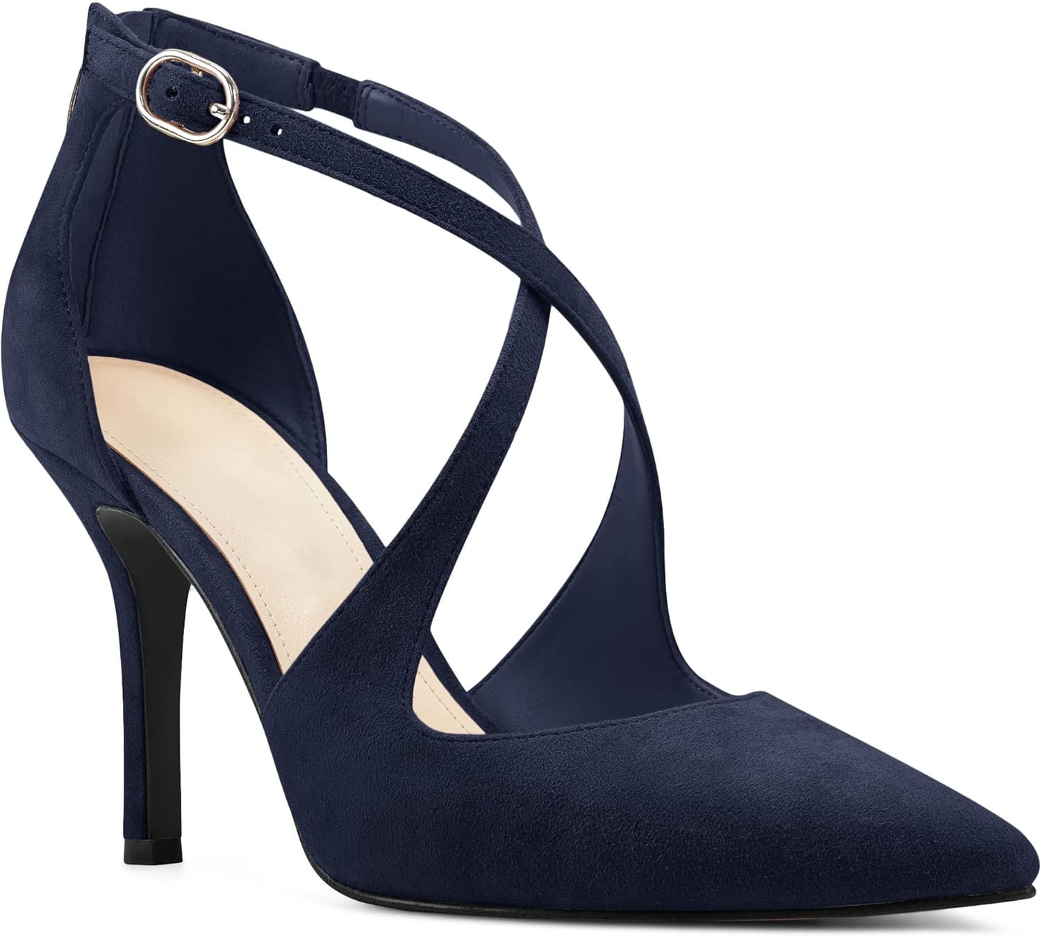 Minshluu Womens Pumps High Heels Pointed Toe Crossed Strap D'Orsay Zip up Stilettos Party Dress Shoes