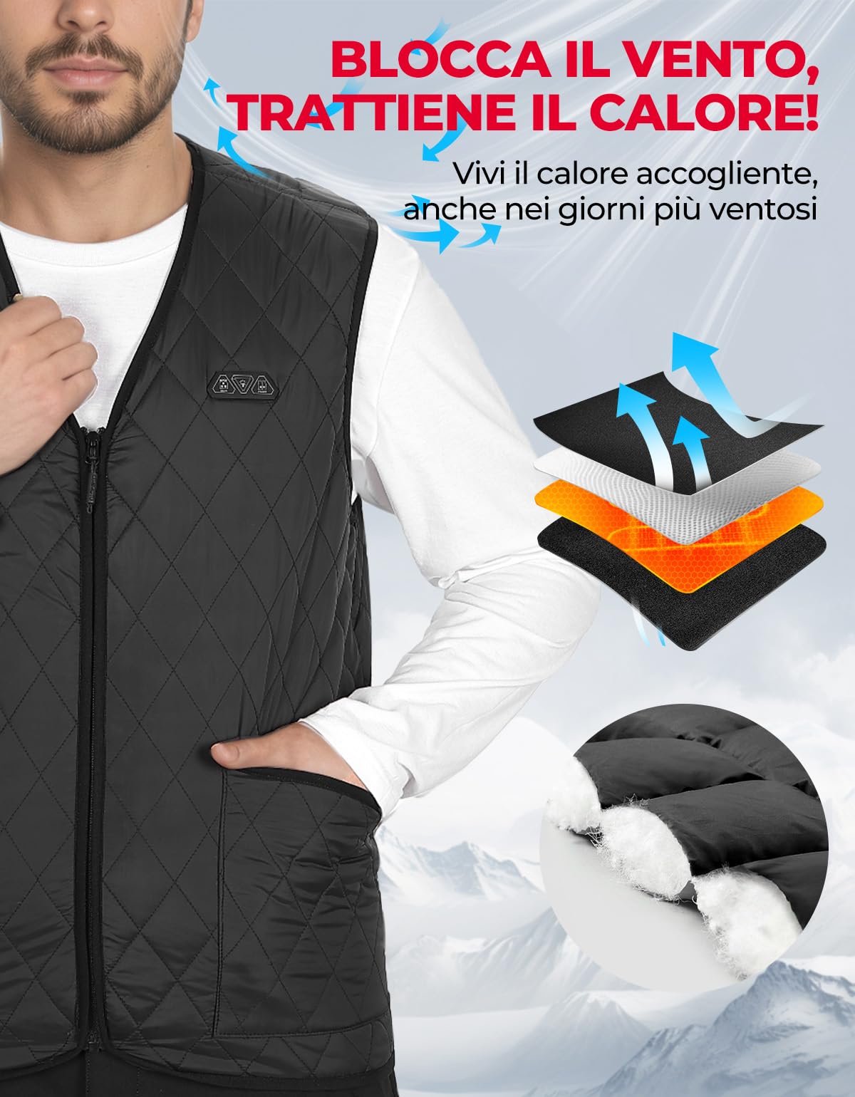 KEMIMOTO Gilet Riscaldato Uomo, Elettrico Gilet Riscaldato con 8 Elementi Riscaldanti, USB Giubbotti Riscaldati con 3 Temperature per Lavoro Sci Escursionismo Caccia Moto (Senza Batteria)