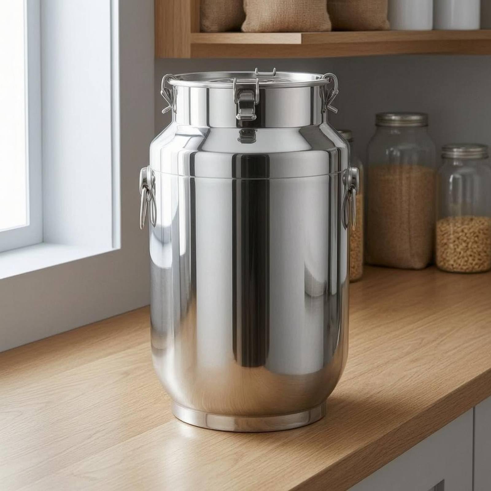 Seau Hermétique Inox Acier Inoxydable Récipient à Double Anse Anti-Humidité, 20L