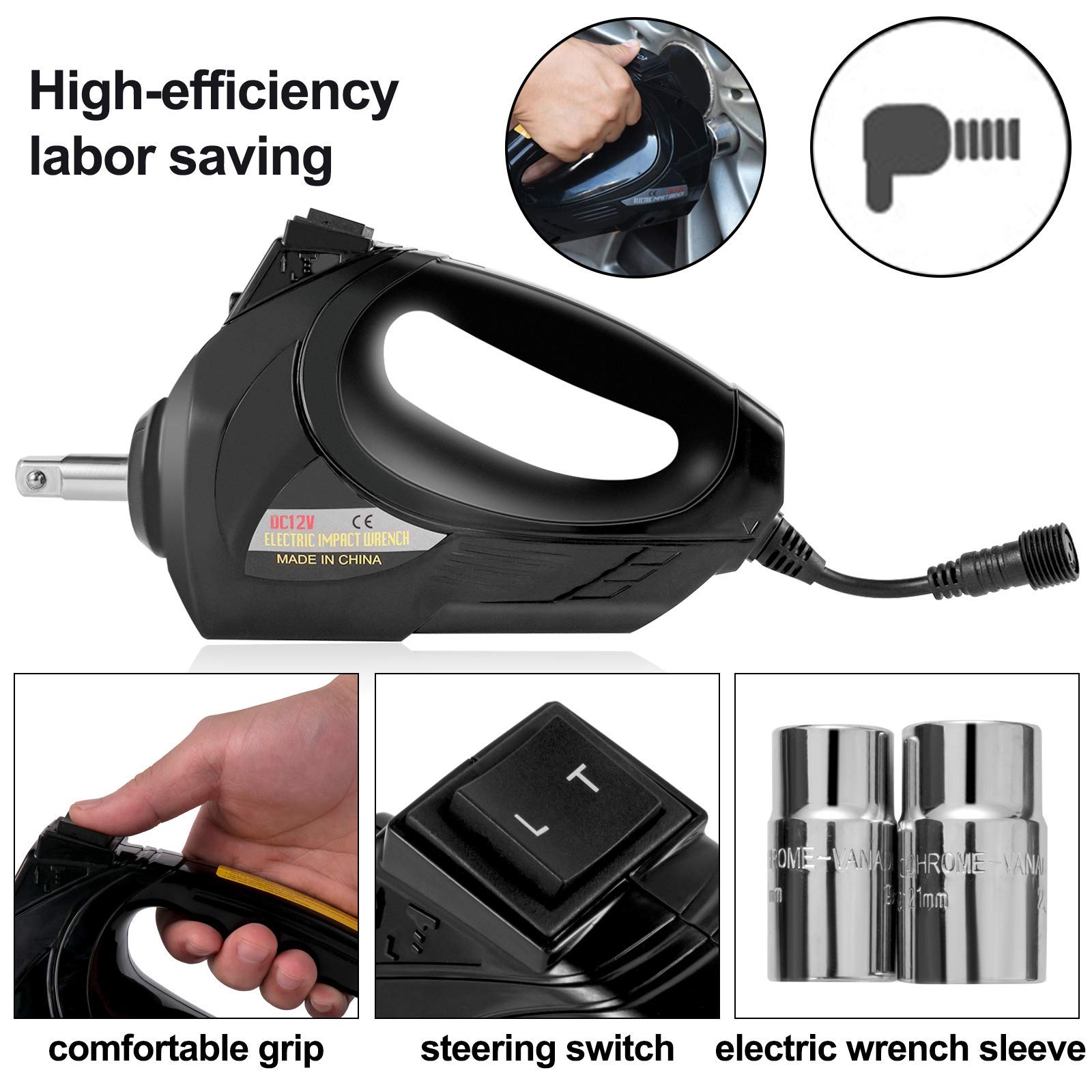 Cric per auto elettrico Cric idraulico per auto da 3 tonnellate, cric elettrico da pavimento con avvitatore a percussione elettrico, set di cric per SUV MPV Berlina Riparazione garage Cambio